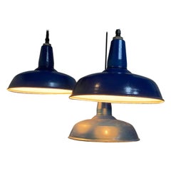 Vintage 1930 Benjamin Enamel Industrial Pendant Lights