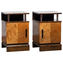 1930 Birch Art Deco Tiger Wood / Chrome Nightstands Attributed to Eliel Saarinen