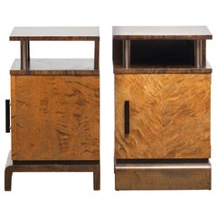 1930 Birch Art Deco Tiger Wood / Chrome Nightstands Attributed to Eliel Saarinen