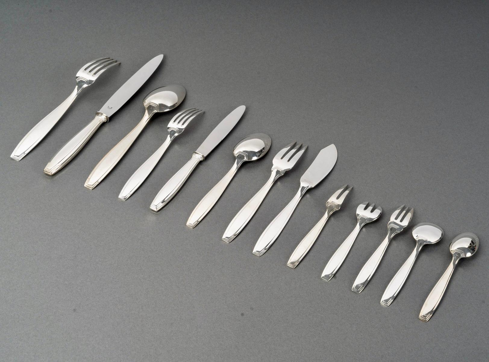 1930 Boulenger - Posate Art Deco in argento massiccio 180 pezzi in vendita 3