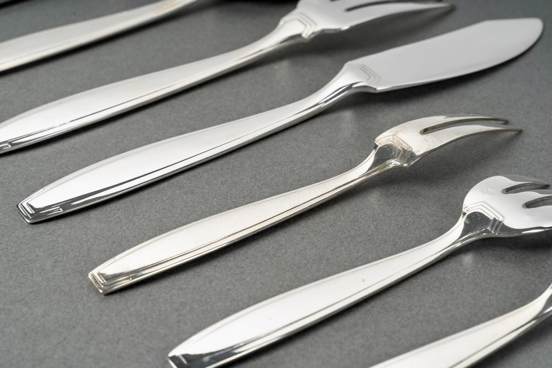 1930 Boulenger - Posate Art Deco in argento massiccio 180 pezzi in vendita 4