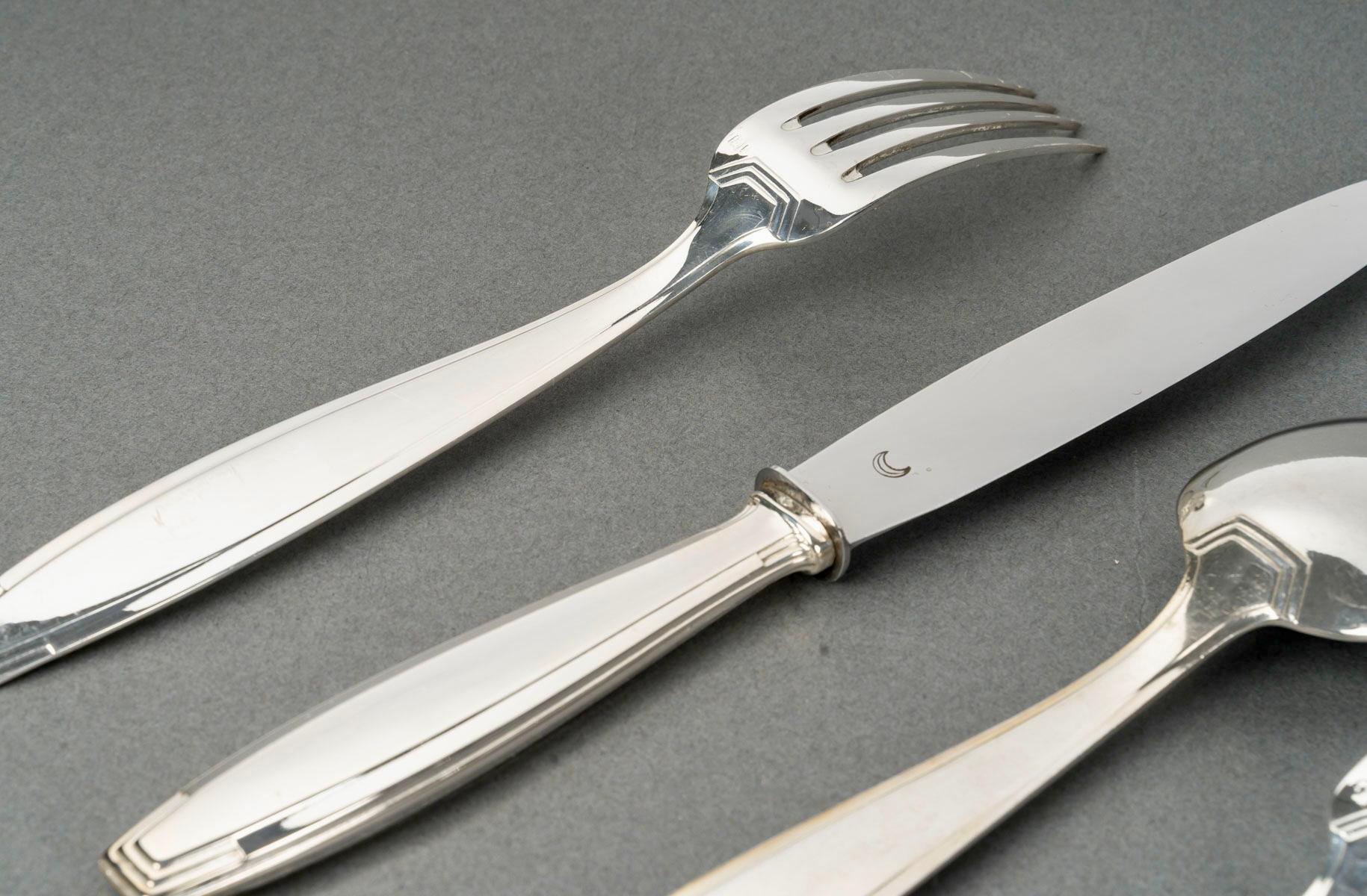 1930 Boulenger - Posate Art Deco in argento massiccio 180 pezzi in vendita 5