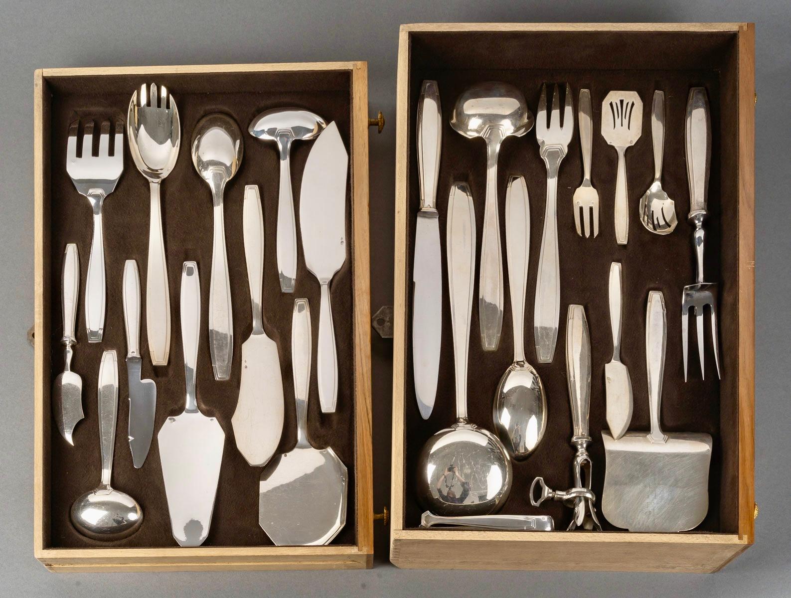 1930 Boulenger - Posate Art Deco in argento massiccio 180 pezzi in vendita 8