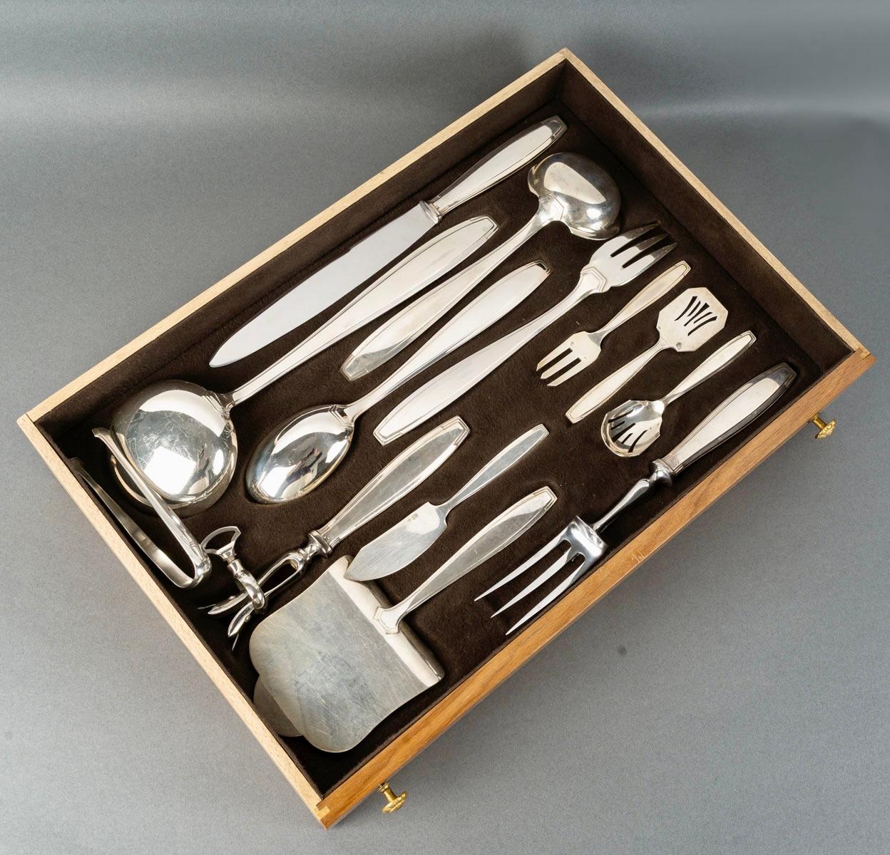 1930 Boulenger - Posate Art Deco in argento massiccio 180 pezzi in vendita 9