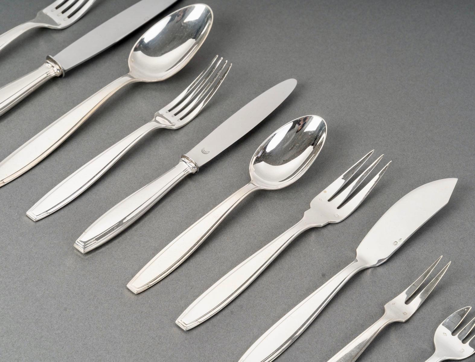 Francese 1930 Boulenger - Posate Art Deco in argento massiccio 180 pezzi in vendita