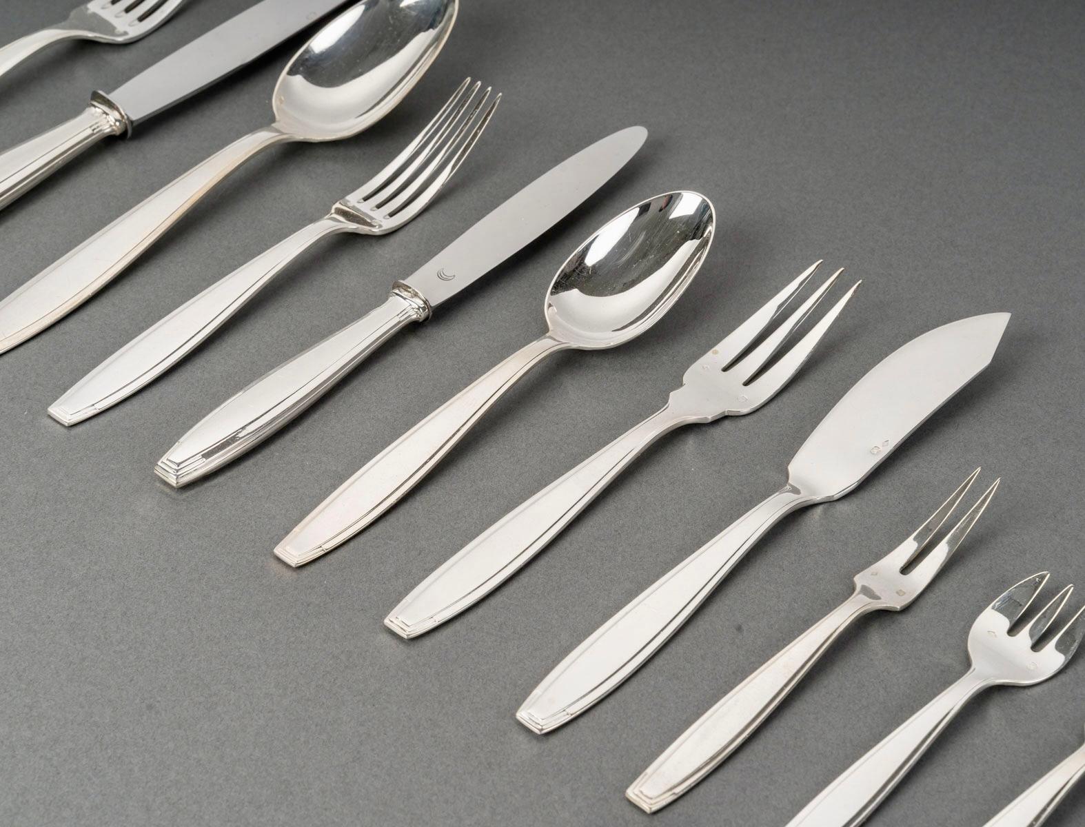 XX secolo 1930 Boulenger - Posate Art Deco in argento massiccio 180 pezzi in vendita