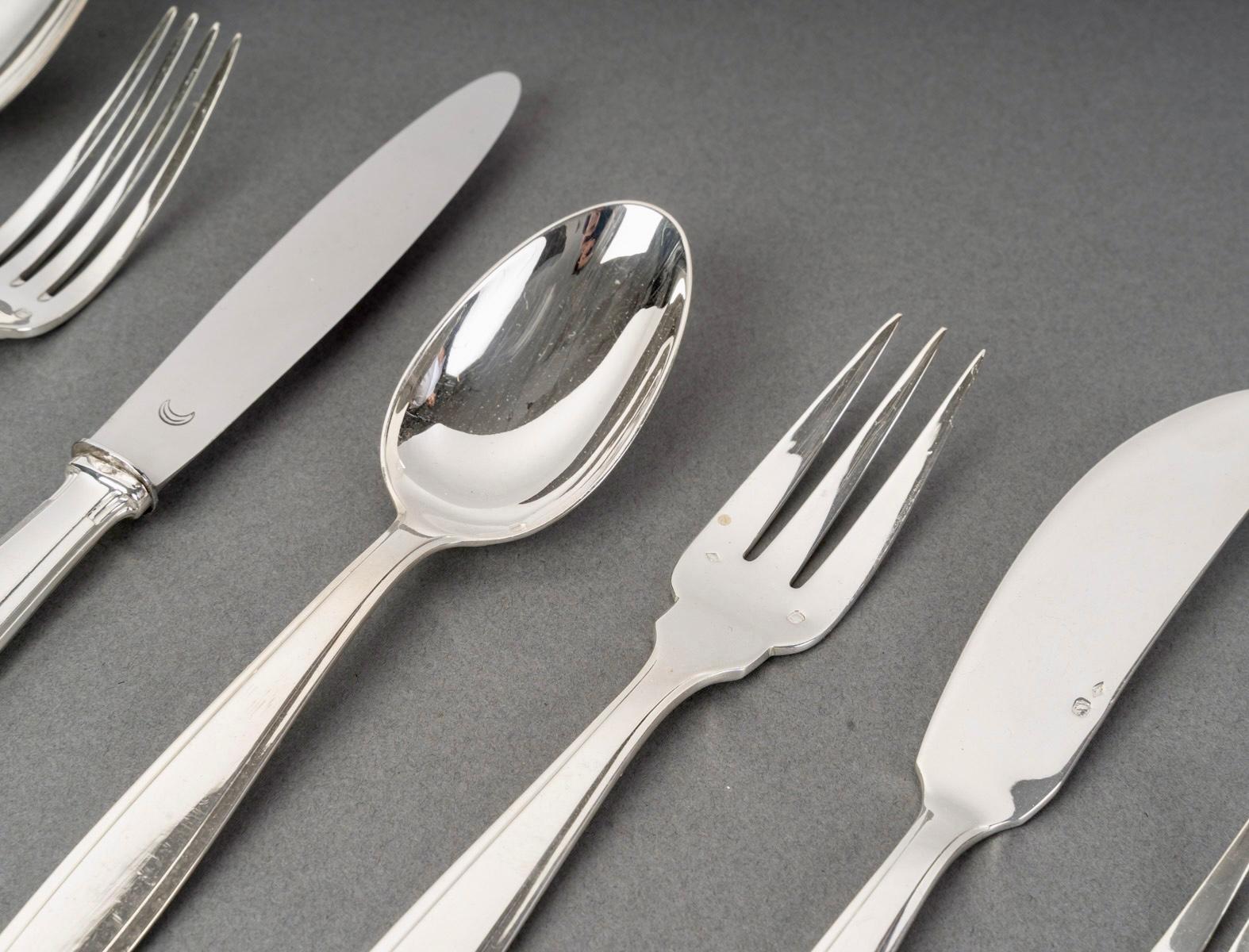 Argento 925 1930 Boulenger - Posate Art Deco in argento massiccio 180 pezzi in vendita