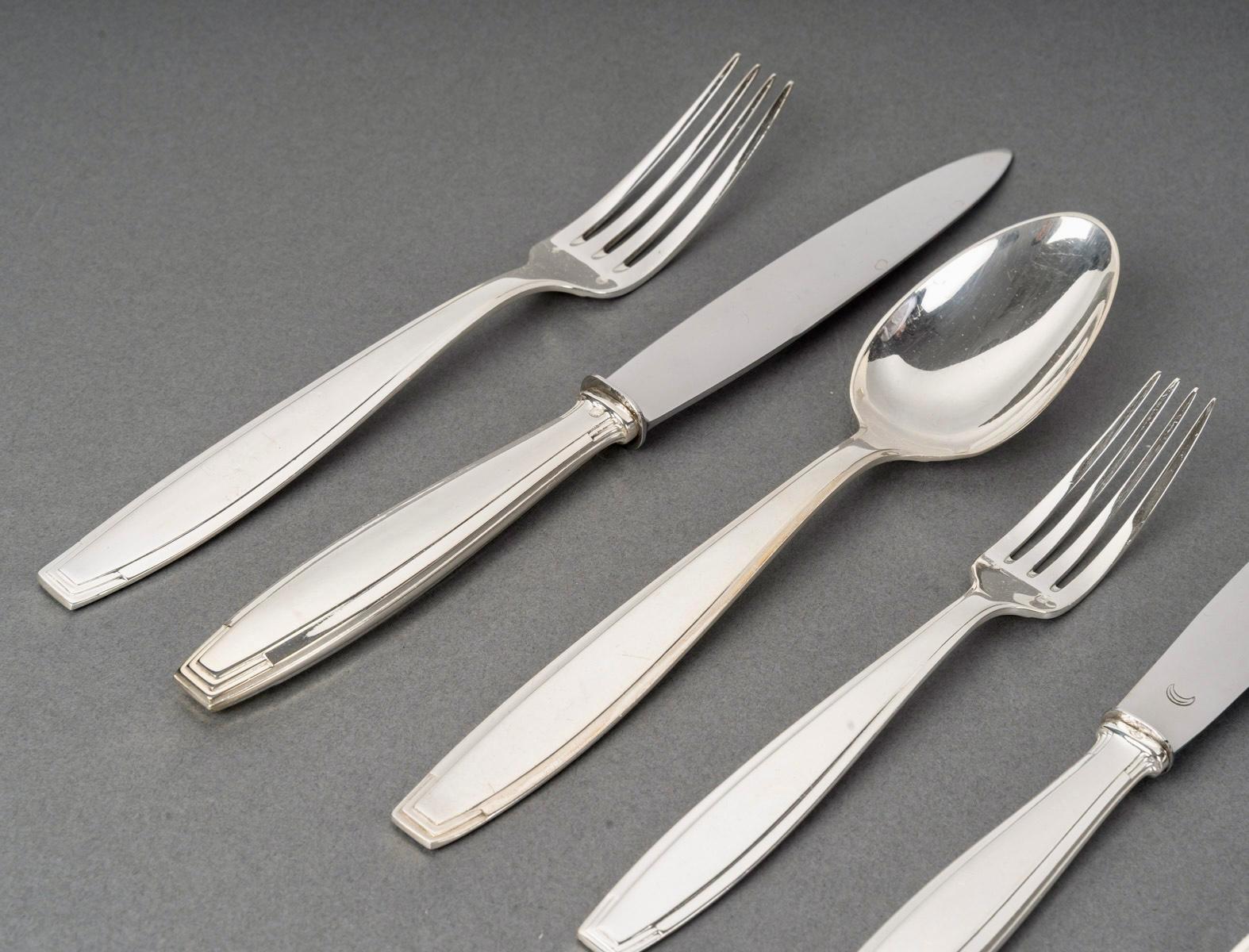 1930 Boulenger - Posate Art Deco in argento massiccio 180 pezzi in vendita 1