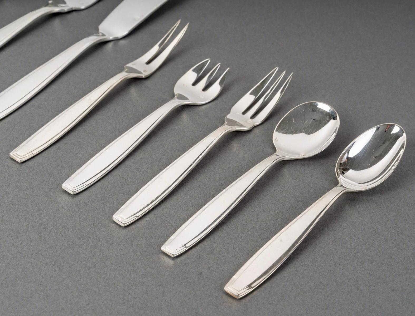 1930 Boulenger - Posate Art Deco in argento massiccio 180 pezzi in vendita 2