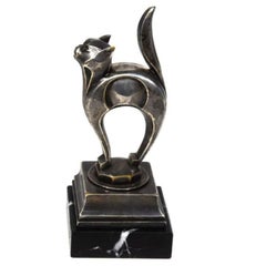 1930 Bronze Auto Maskottchen mit Katzen Silber Patina Portor Basis