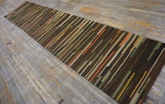 1930 Brown Color Stripe Runner Antique American Braided Rag Rug 2'9''x13' Carpet