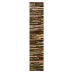 1930 Brown Color Stripe Runner Antique American Braided Rag Rug 2'9''x13' Carpet