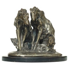 1930 Bruno Tornati Cacciapuoti Art Deco Sculpture Terracotta Silver Greyhounds