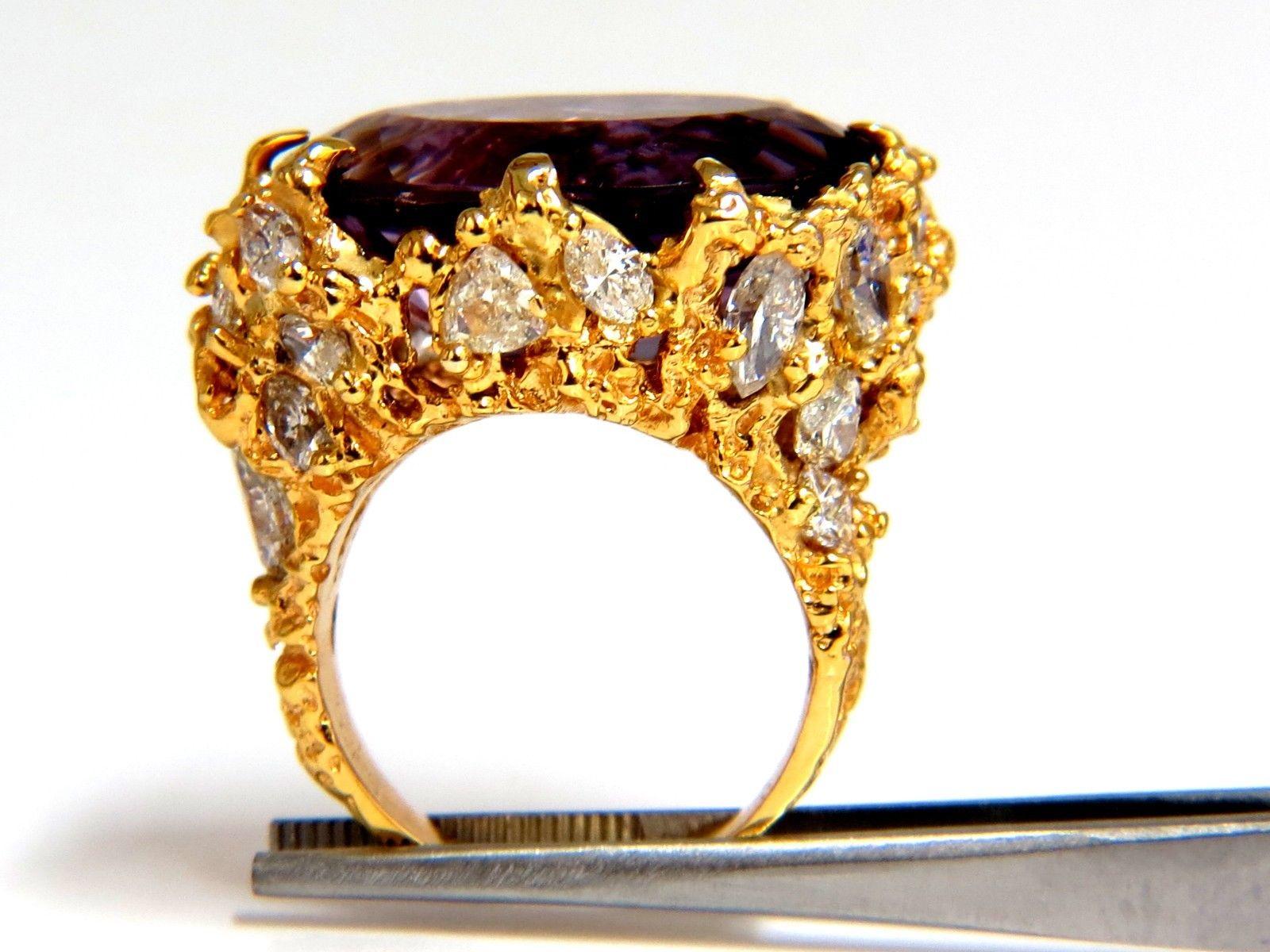 19.30 Carat Natural Amethyst Diamonds Nugget Cluster Ring 14 Karat In New Condition In New York, NY