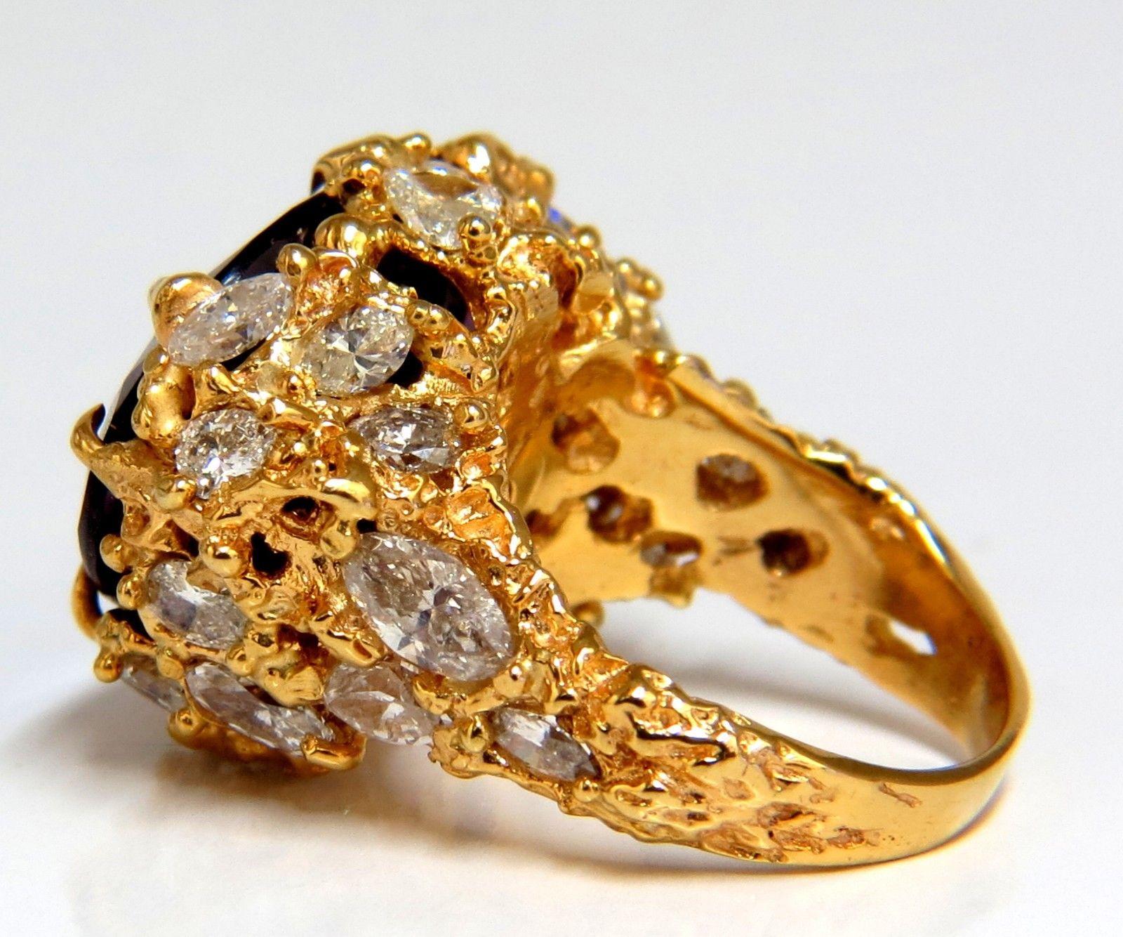 Women's or Men's 19.30 Carat Natural Amethyst Diamonds Nugget Cluster Ring 14 Karat