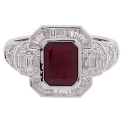 1.930 Carat Ruby with Diamond cut and baguette diamond Ring in 18 Karat Gold