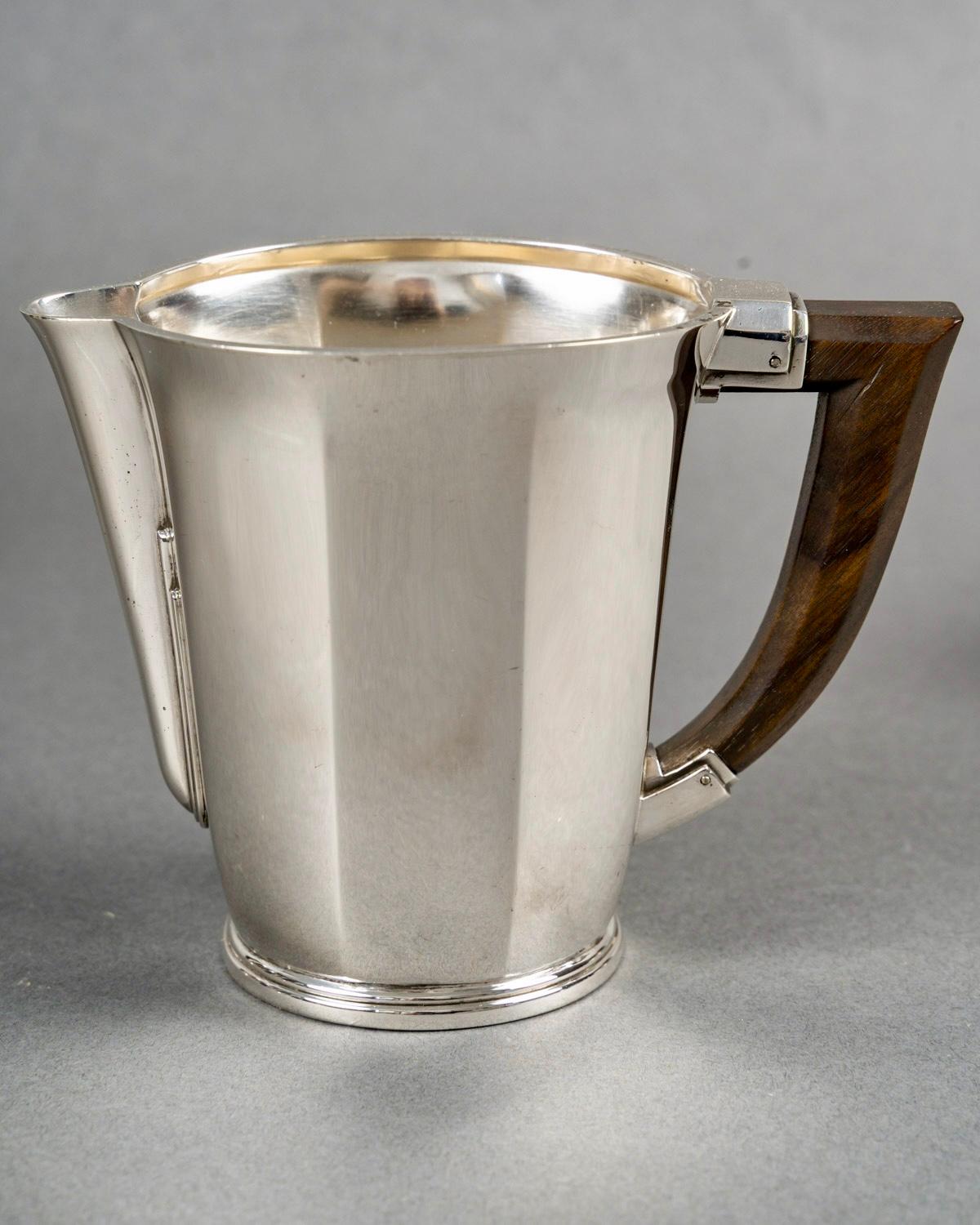 Francese 1930 Cardeilhac Christofle Art Deco Servizio da tè e caffè in argento sterling e palissandro in vendita