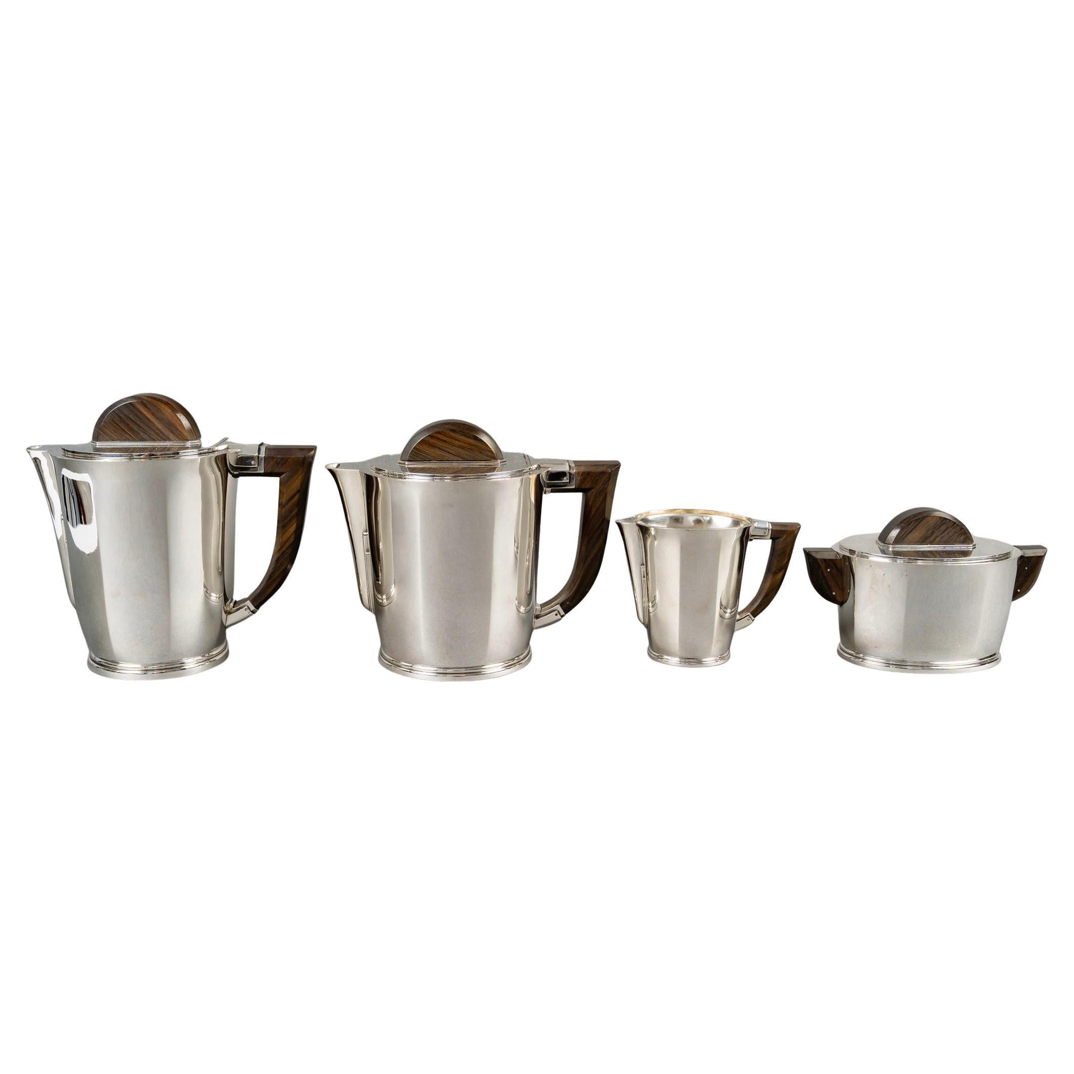 1930 Cardeilhac Christofle Art Deco Tee-Kaffee-Set Sterling Silber Palisanderholz