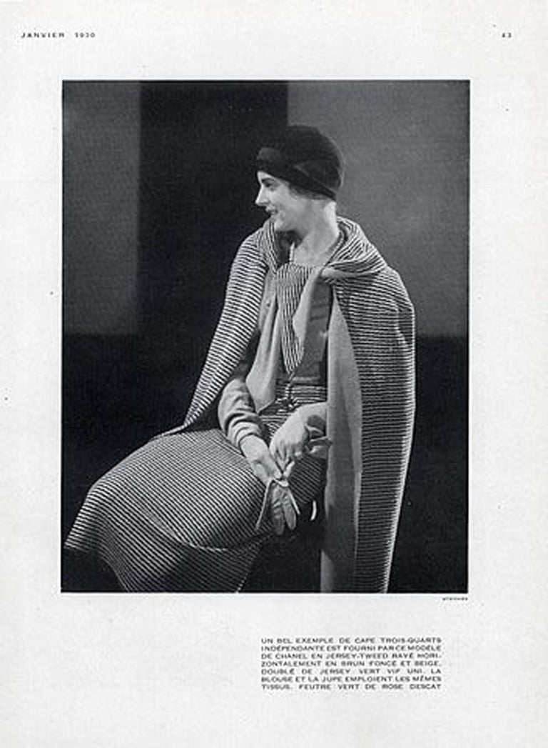 Vintage 1930 Chanel Haute Couture Documented Velvet Scarf-Neck Sculpted Cape