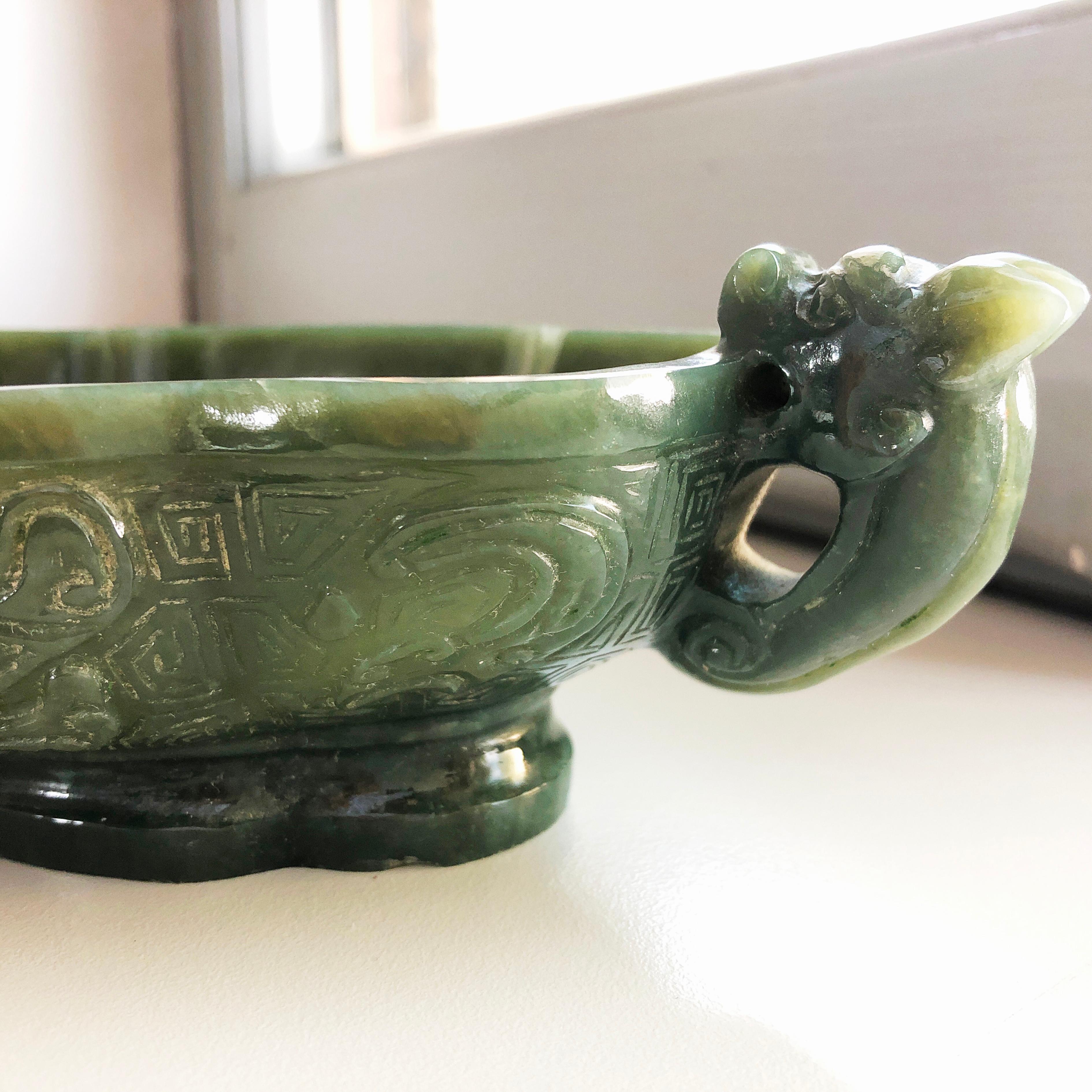 Women's or Men's 1930 Chinese Export Natural Jadeite Dragon Bowl