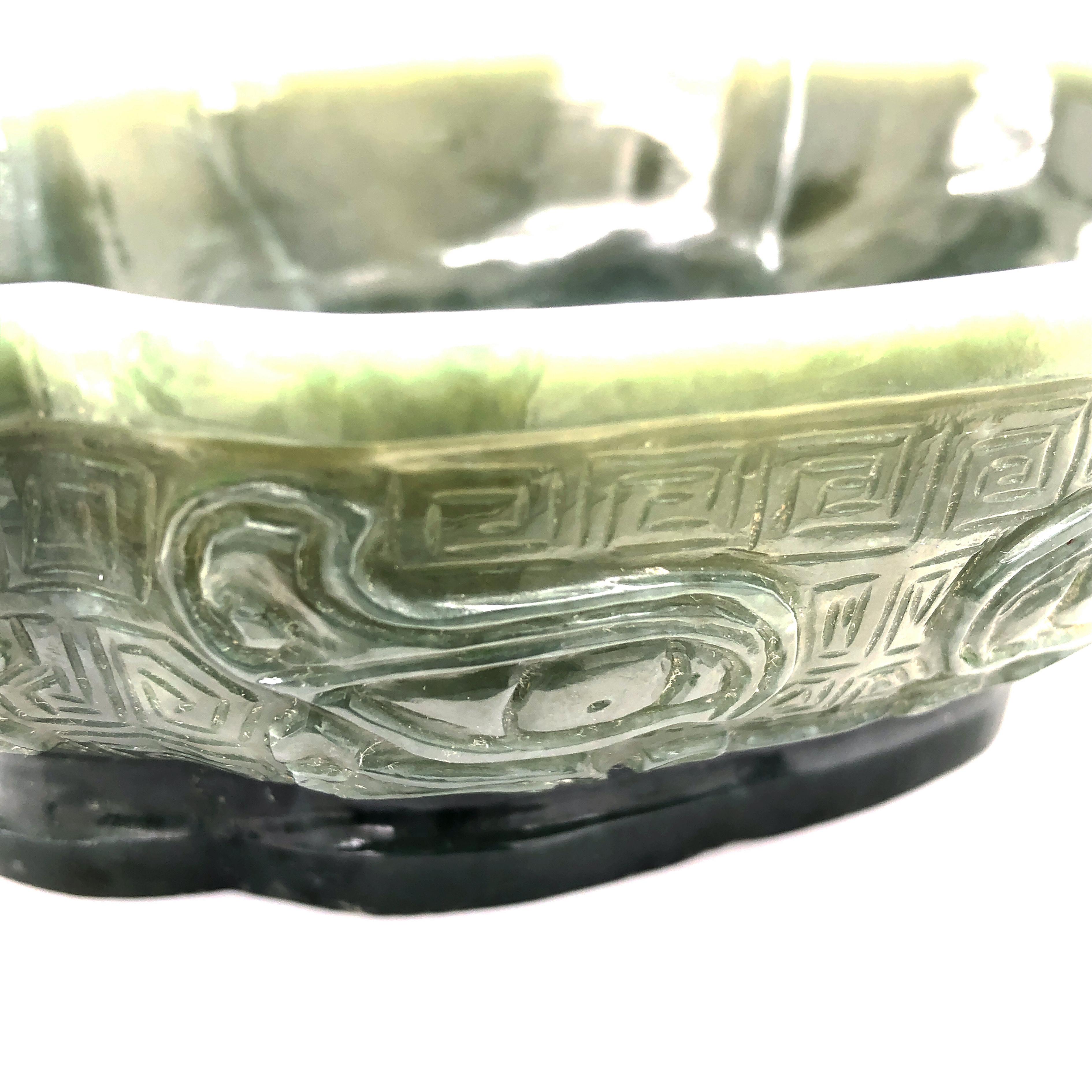 1930 Chinese Export Natural Jadeite Dragon Bowl 1