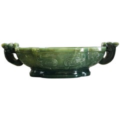 Vintage 1930 Chinese Export Natural Jadeite Dragon Bowl