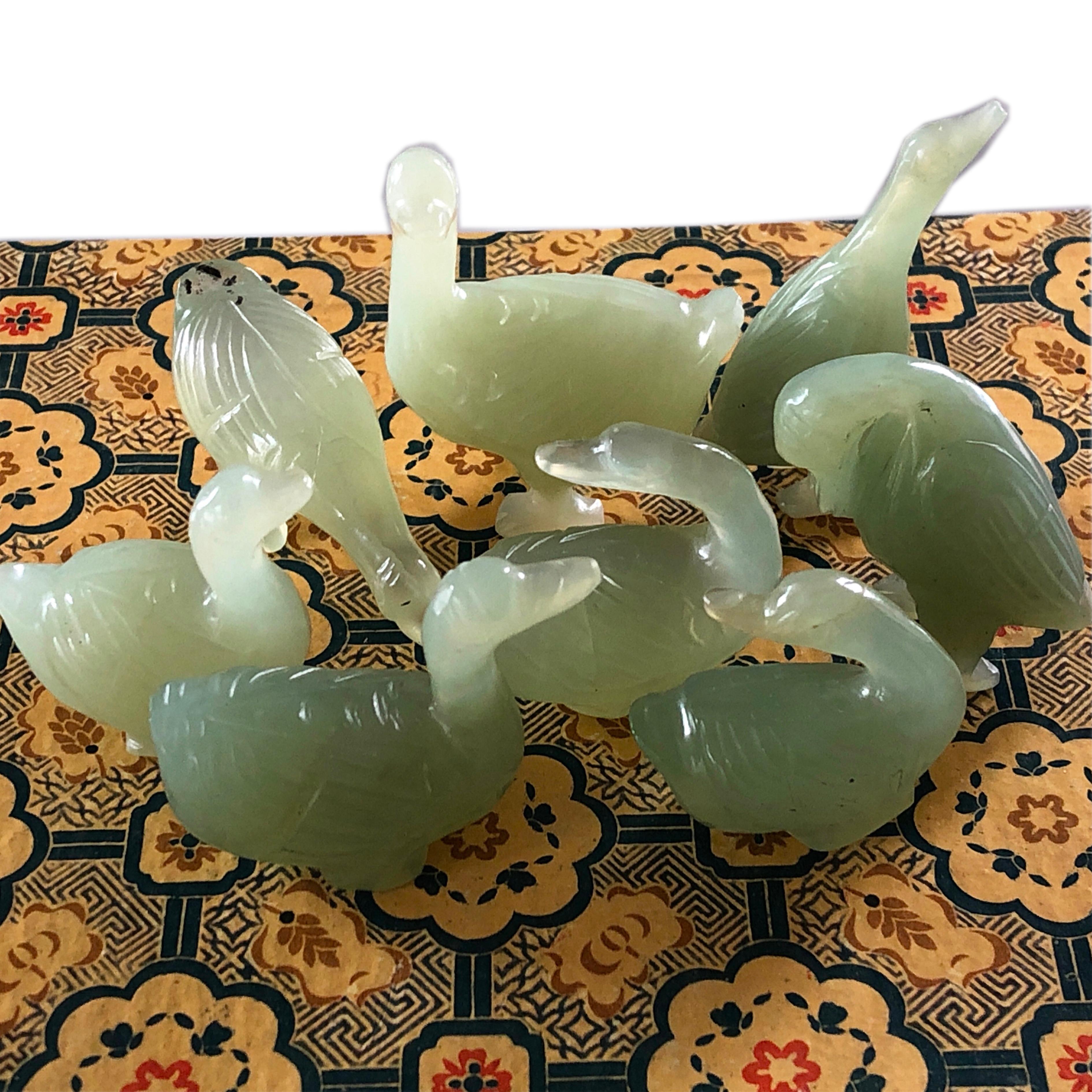 1930 Chinese Export Natural Pale Jade Geese Collection 5
