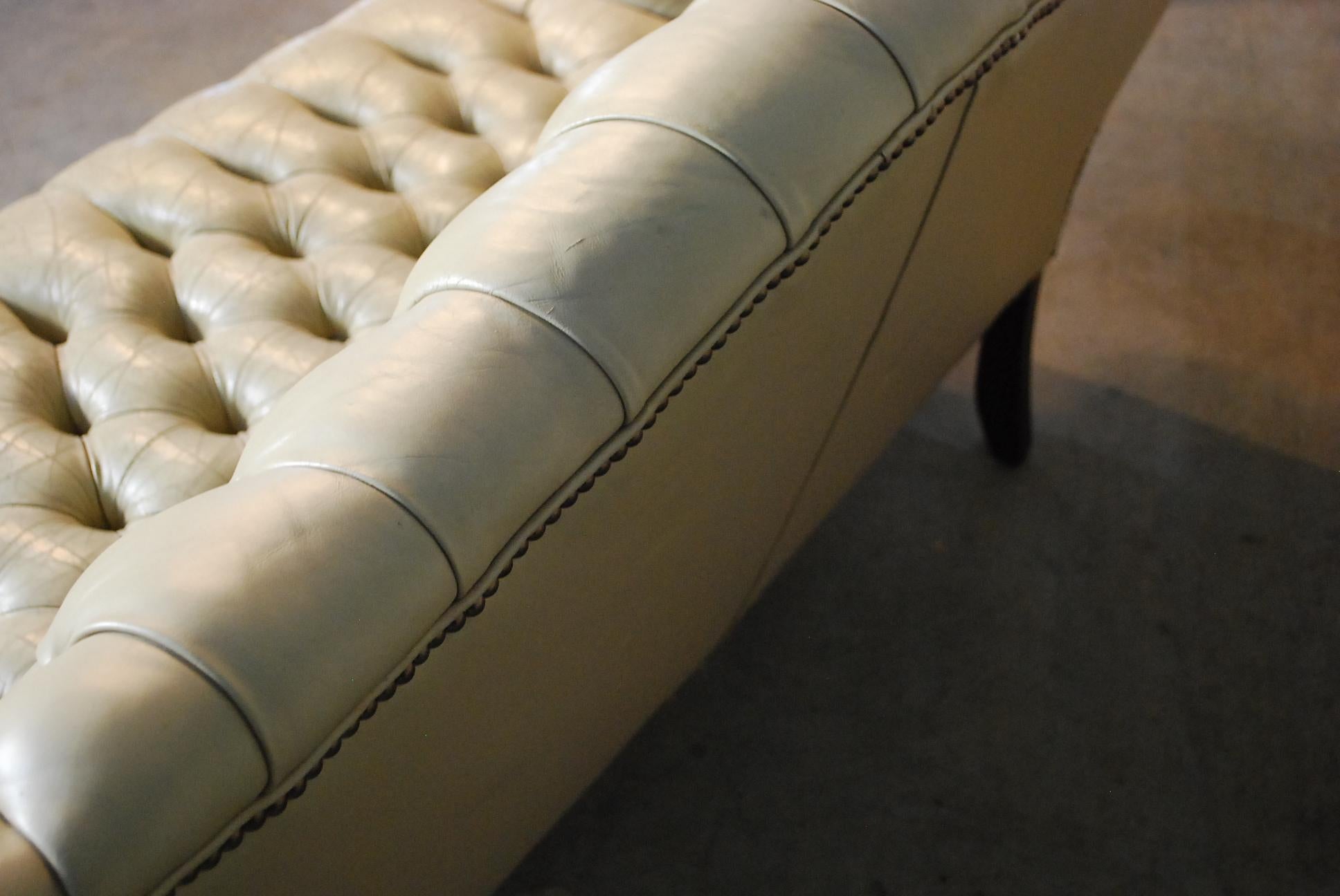 1930 Chippendale Style Tufted Leather Camelback Sofa In Good Condition In Surrey, BC