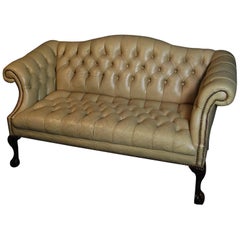1930 Chippendale Style Tufted Leather Camelback Sofa