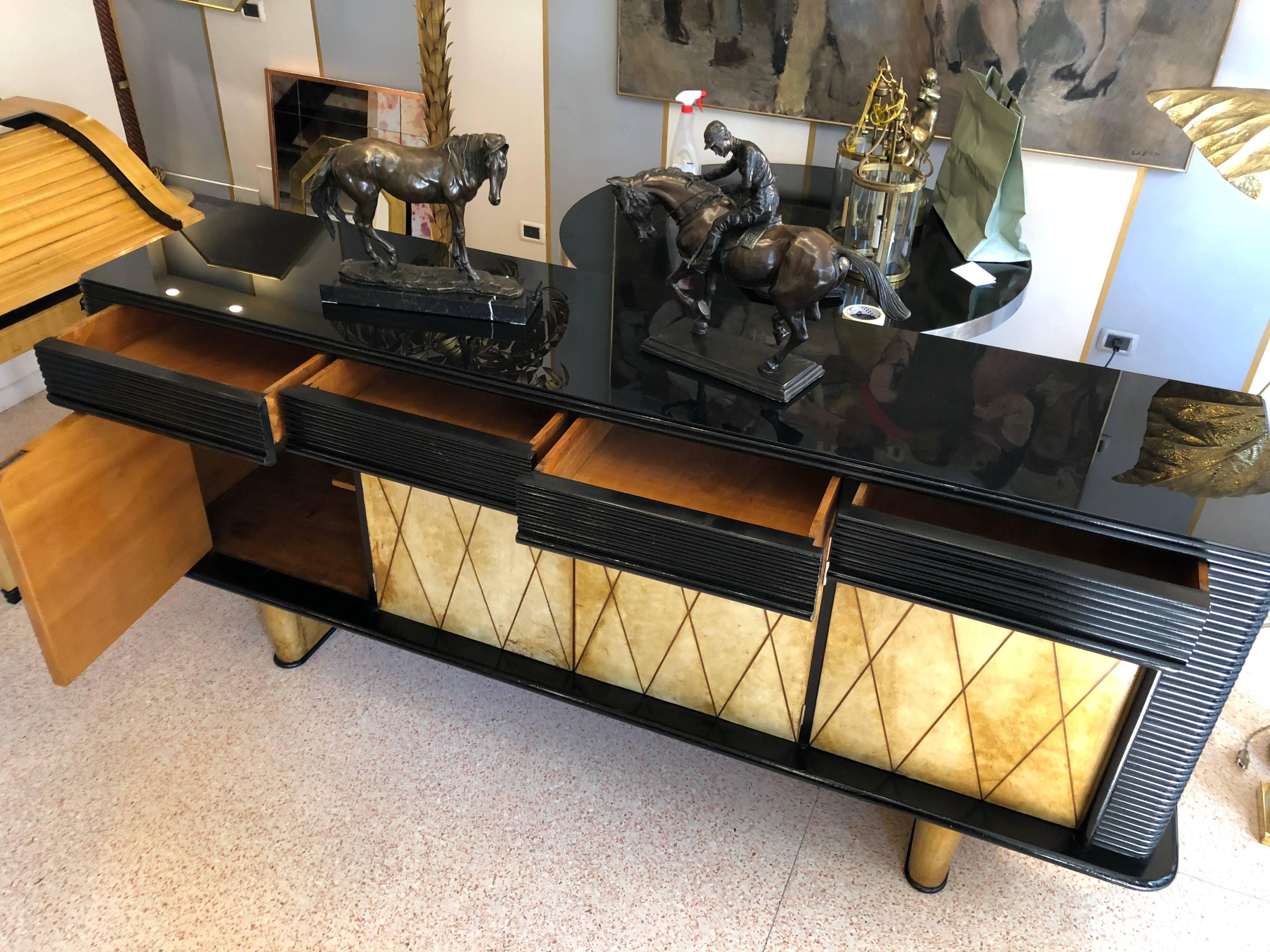 French Art Deco Credenza with Parchment Paper Doors, circa 1930