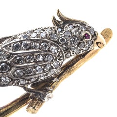 Vintage Retro 1930 Cockatoo Bird Ruby Diamond Platinum Gold Brooch