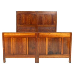 1930 Country Twin Beds in Solid Cherry Wood, Art Deco Period, Wax Polished