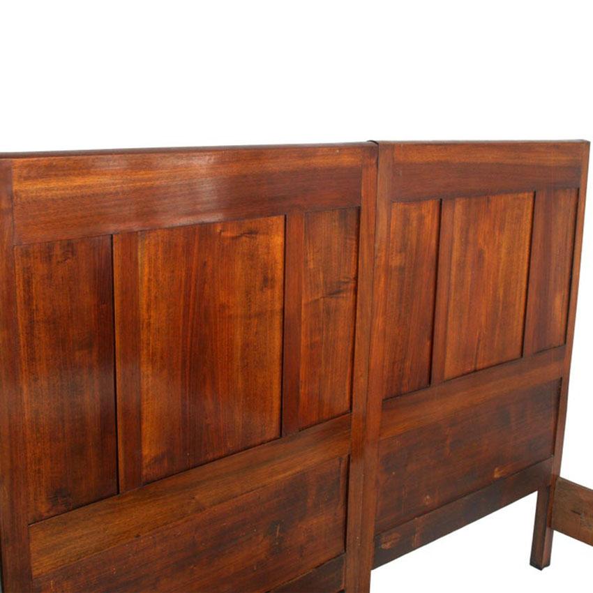 Italian 1930 Country Twin Beds in Solid Cherry Wood, Art Deco Period, Wax Polished For Sale