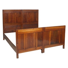 Antique 1930 Country Twin Beds in Solid Cherry Wood, Art Deco Period, Wax Polished