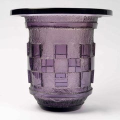 1930 Daum Nancy - Vase Art Deco Geometric Amethyst Plum Acid Etched Glass