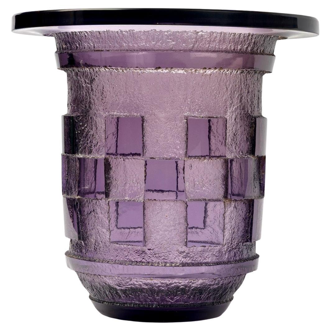 1930 Daum Nancy - Vase Art Deco Geometric Amethyst Plum Acid Etched Glass