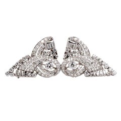 Retro 1930 Diamond Platinum Double Clip Pin s Scroll Brooch