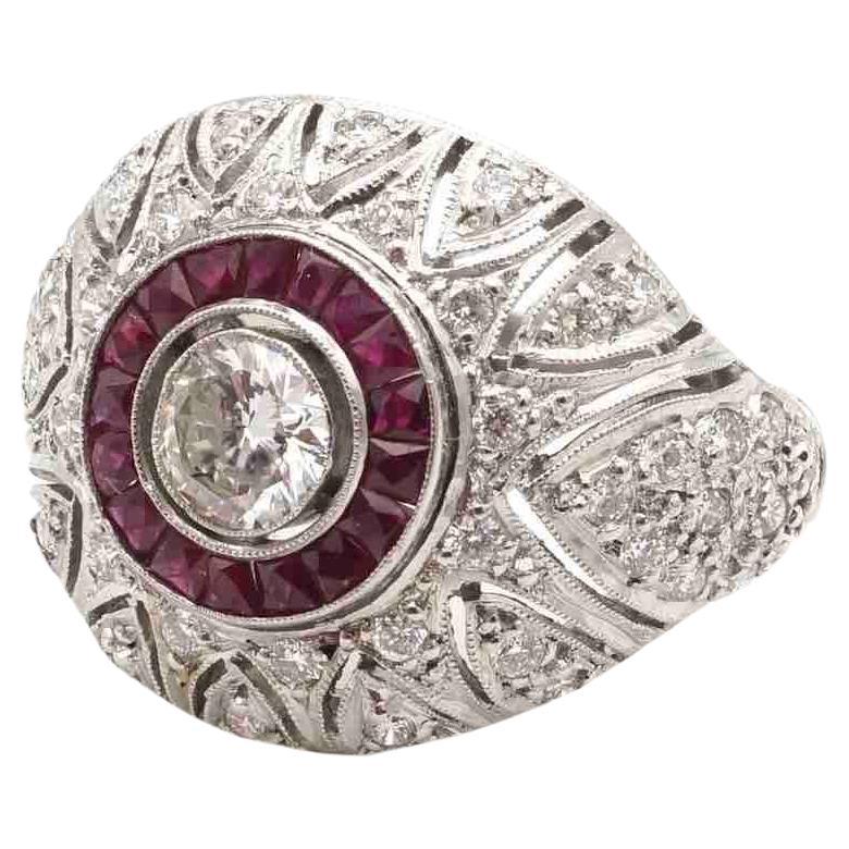 1930 diamonds and rubies ring in platinum For Sale