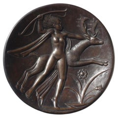 1930 Diana the Huntress Bronze Art Deco Dish