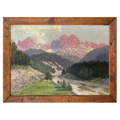 1930 Dolomite Rosengarten Catinaccio Oil on Canvas
