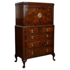 Used 1930 ENGLISH BURR WALNUT TALLBOY LINEN PRESS CHEST OF DRAWERS WARING & GILLOW j1