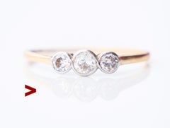 1930 Finish Ring 0,5ctw 3 Diamanten massives 18K Gelbgold Platin US7 / 1,4gr