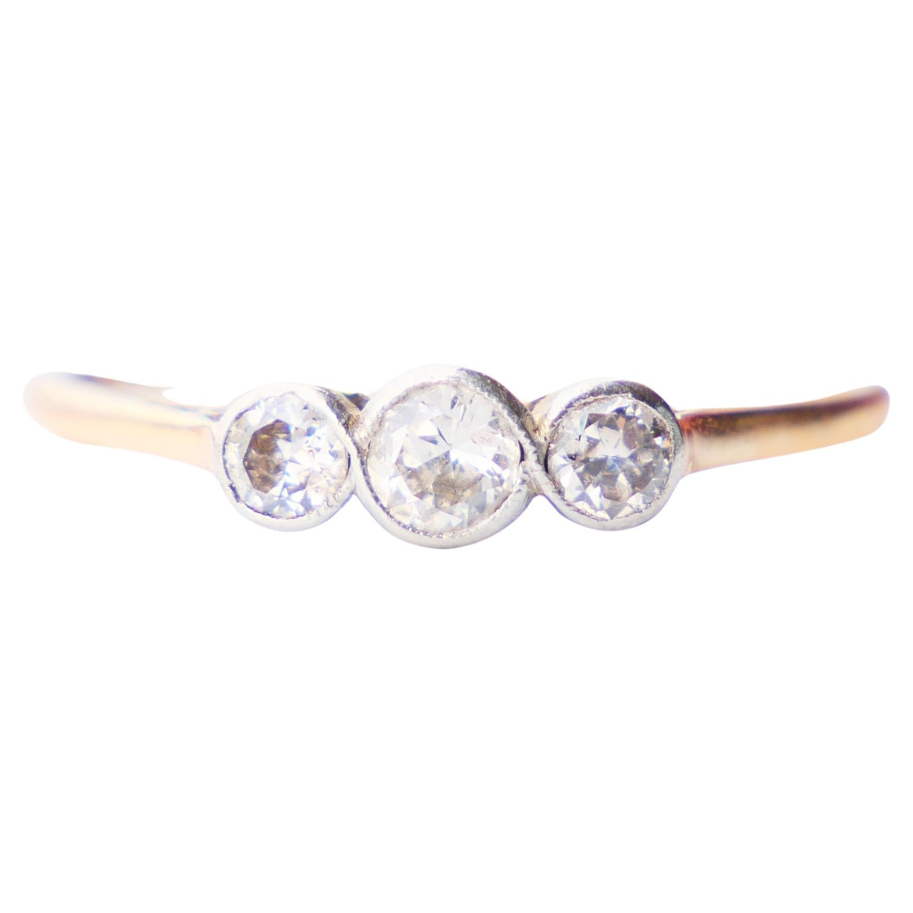 1930 Finish Ring 0.5ctw 3 Diamonds solid 18K Yellow Gold Platinum US7 / 1.4gr For Sale