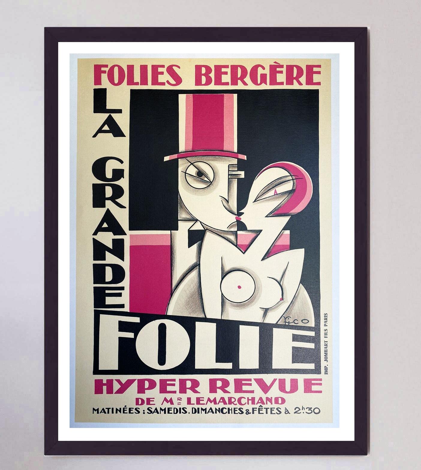 1930 Folies Bergere Original Vintage Poster In Good Condition For Sale In Winchester, GB