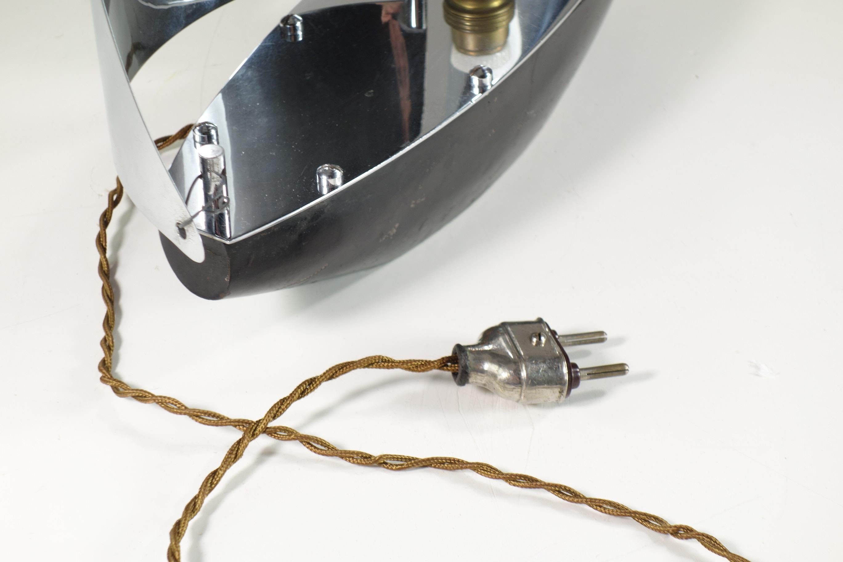 1930 France Art Deco Nickel Brass Seiling Boat Lamp For Sale 4