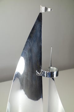 1930 France Art Deco Nickel Brass Seiling Boat Lamp