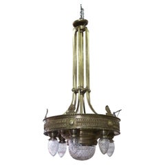 1930 French Art Deco Brass and Bronze with Engraved Bowls Glass