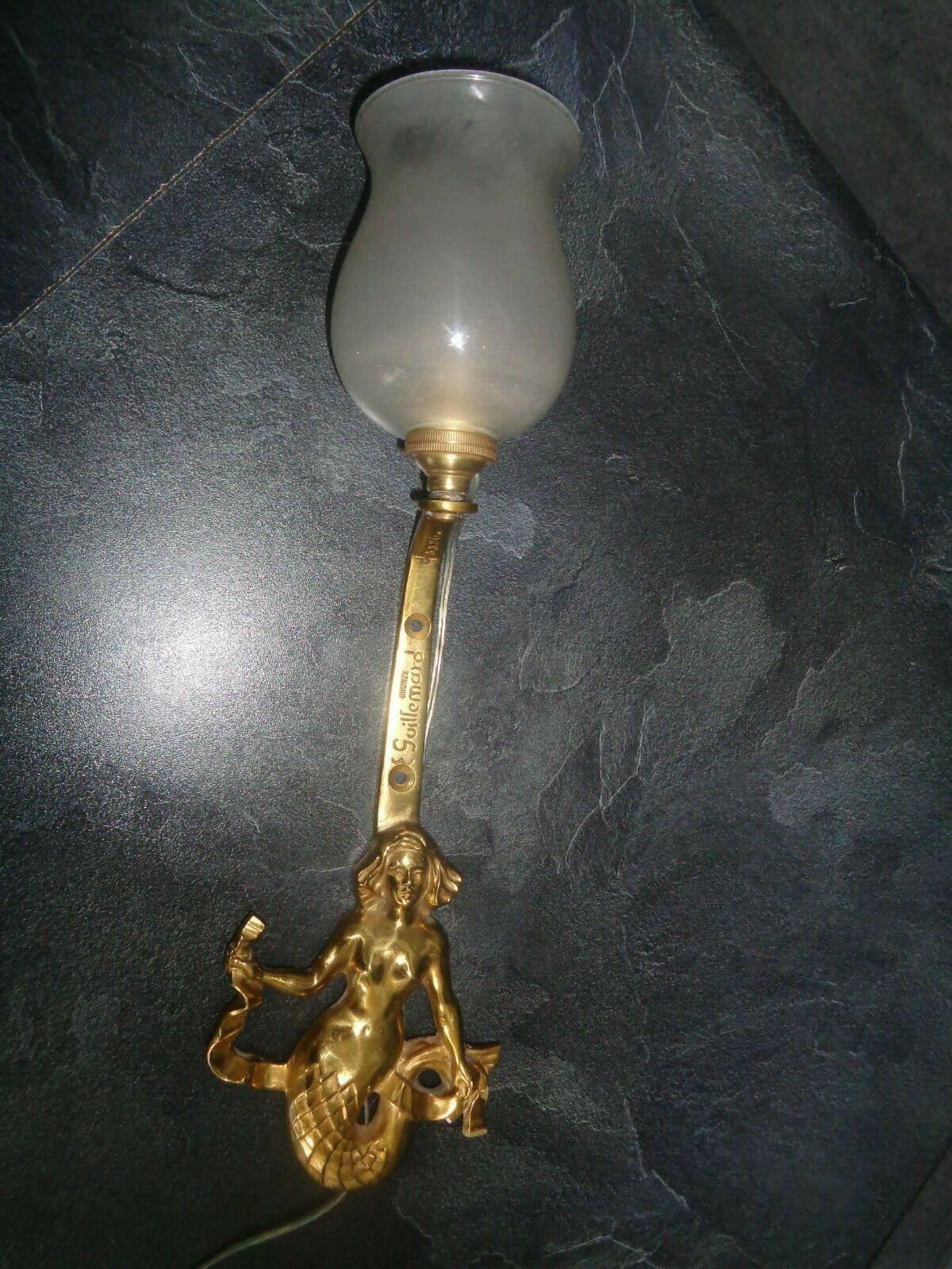 1930 Art Deco francese Scultura di sirena in bronzo dorato firmata  