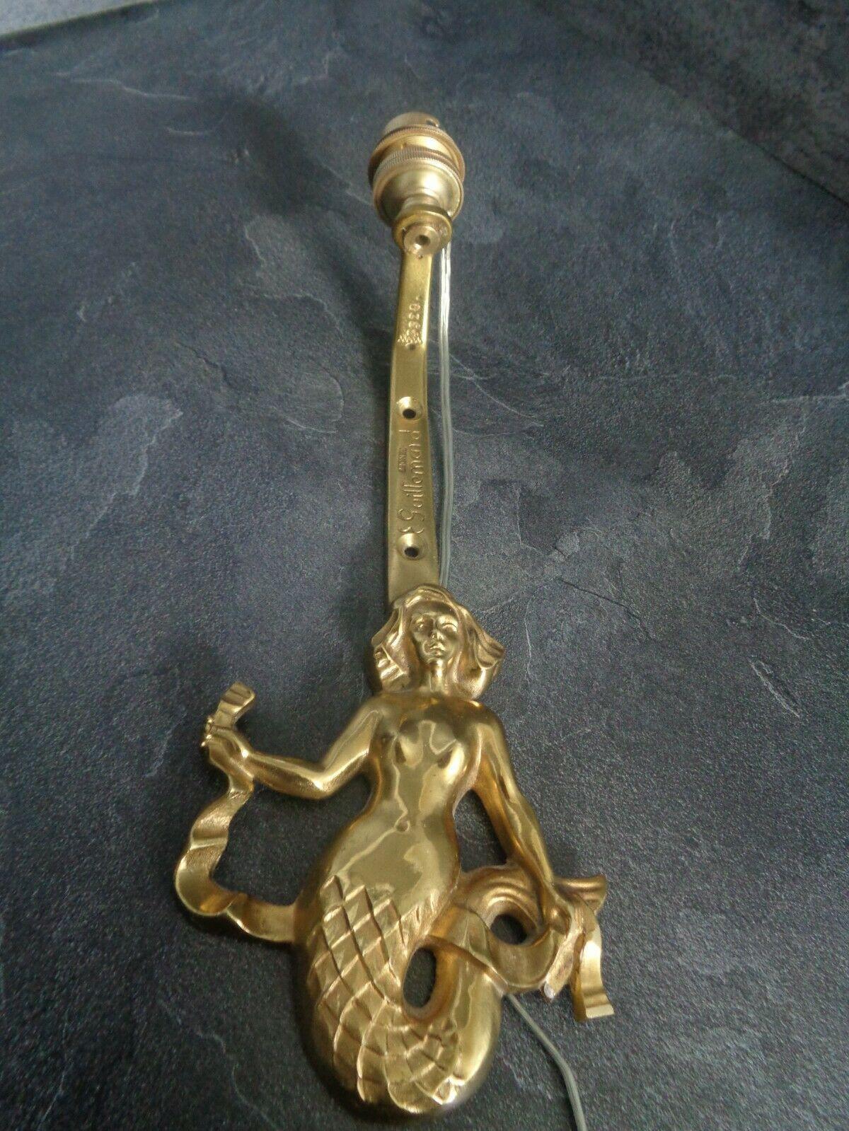 1930 French Art Deco Gilt Bronze Mermaid Sculpture Sconce Signed  