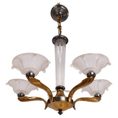 Lampadario a bacchette in vetro Art Deco francese del 1930